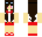 brunette girl with red suspenders outfit