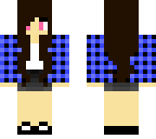 brunette girl with blue plaid sweater