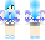 blue hair blue sweater blue shoes green eyes girl