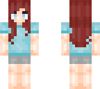 red haired girl witrh blue t shirt
