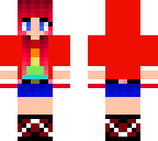 rain bow shirt and red jacket