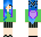 blue haired school girl who has a purple back pack