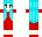 teal hair and red dress