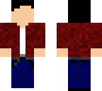 red plaid shirt and dark blue jeans