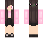 pink shirt and black skirt