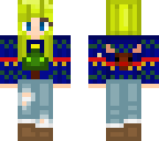 now with a blue sweater