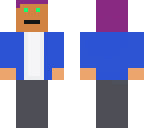 blue jacket and purple haired boy
