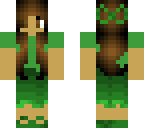 brown haired girl with green dress