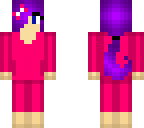 purple haired girl in pink pyjama's