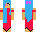 blue hair and red dress