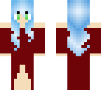 girl with blue hair with red dress