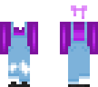 base- overalls and purple sweater