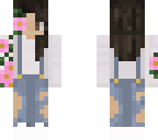 girl pink flowers overalls buns short hair