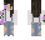 girl purple flower overalls brown hair buns