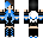 blue girl with skeleton on back