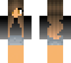 faded black top gray shorts and brown hair