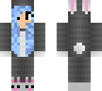 grey bunny with blue hair