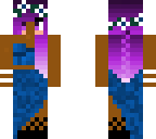 black girl with purple hair and blue dress