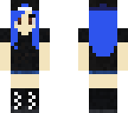 blue haired girl with hat