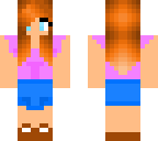 brown haired girl with pink shirt and blue shorts