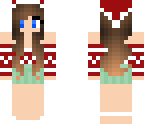 christmas-themed top and green pleated skirt