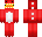 red duck in dino suit