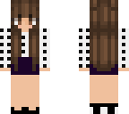 black and white spotted shirt and purple skirt