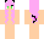 pink haired girl with green eyes with ear and tail