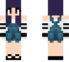 purple hair and overalls