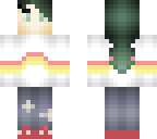 pine green hair with rainbow shirt and headphones