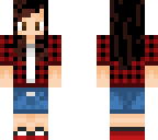 dark brown haired girl in red plaid shirt