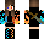 fire and ice girl with sword and headphones