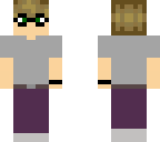 grey t-shirt and purple pants