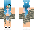 cute blue hair girl red eye army camo