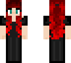 red headed woman in black dress slim