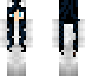 white kitten girl with blue highlights and black hair