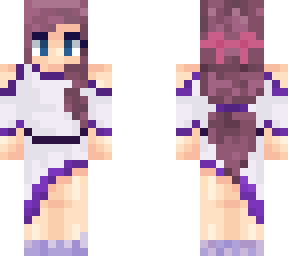 purple haired girl in a purple dress