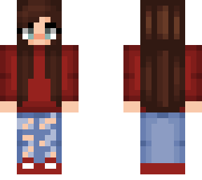 red  with ripped jeans