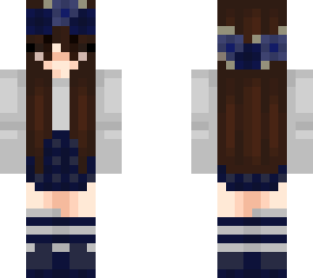 brunette girl blue and gray outift