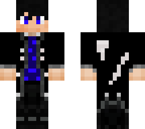 black jacket, blue shirt