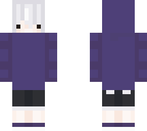 white hair -purple sweater