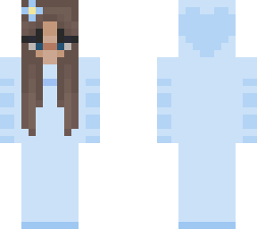 brunette girl w/baby blue onesie w/flower in her hair and a heart on her hoodie