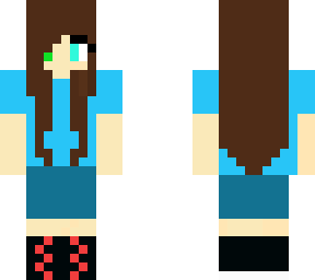 brown haired girl in a blue skirt and teal shirt
