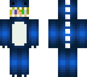 blue dino boy blonde hair and lower set of teeth