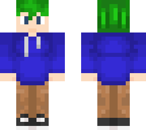 blue hoodie, green hair