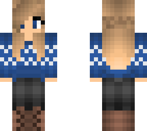 blonde girl with blue sweater