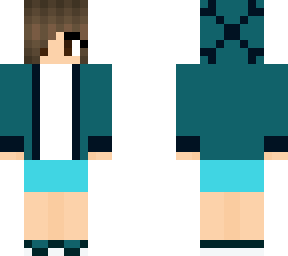 brown haired girl in aqua hoodie