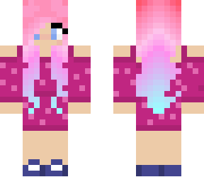 galaxy haired girl in a sweater dress