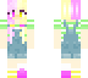 cute pink & yellow overalls girl