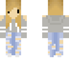 girl with cute grey hoodie/ripped blue jeans
